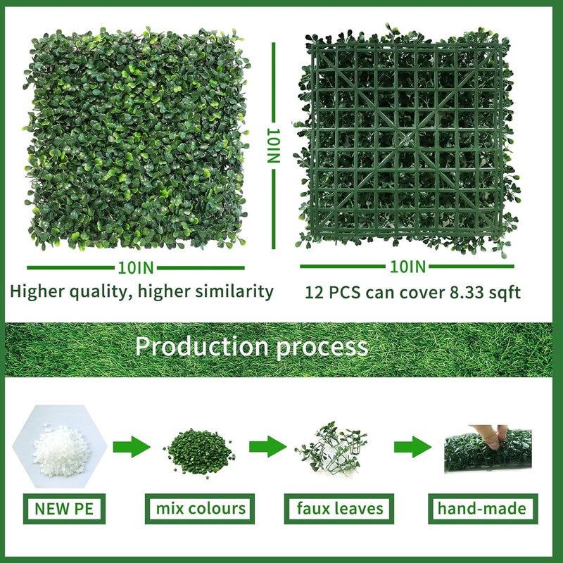 NETAP Artificial Grass Wall Panels Backdrop,10"x 10"(12Pcs) Faux Boxwood Panels for Outdoor Indoor Green Wall Decor,Party Wedding Garden Fence Decorations - Image 2